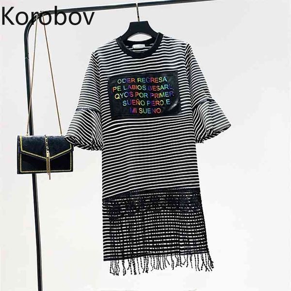 korobov new striped letter print women dress korean o neck short sleeve female dresses streetwear tassel vestidos 2a571 210430, Black;gray
korobov new striped letter print women dress korean o neck short sleeve female dresses streetwear tassel vestidos 2a571 210430, Black;gray