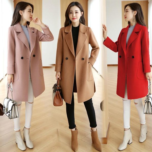 women's wool & blends double faced cashmere overcoat 2021 korean slim fit medium size hand sewn, Black
women's wool & blends double faced cashmere overcoat 2021 korean slim fit medium size hand sewn, Black