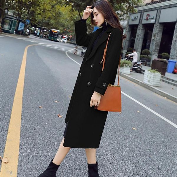 women's wool & blends female winter warm coat elegant woman smoky blue long woolen jacket double-breasted casual autumn loose outerwear, Black
women's wool & blends female winter warm coat elegant woman smoky blue long woolen jacket double-breasted casual autumn loose outerwear, Black