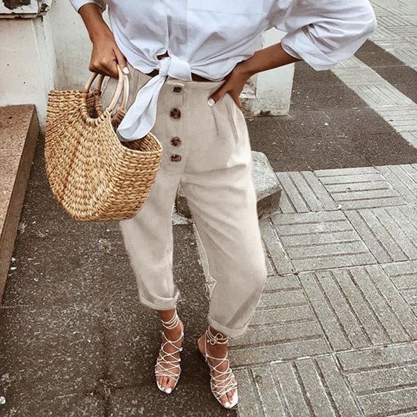 cotton linen high waist women trouser solid pleated button female casual harem pants spring summer ladies long trousers 210518, Black;white
cotton linen high waist women trouser solid pleated button female casual harem pants spring summer ladies long trousers 210518, Black;white