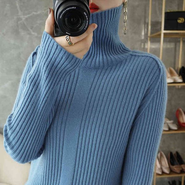 rongyi - women's wool knitted long sve high neck sweater, 100%, White;black