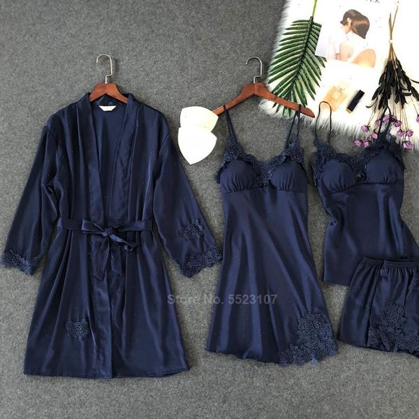 4pcs home wear pajamas women sleepwear set silk smooth solid color lace elegant pad pijama pyjama lingerie with chest, Black;red
4pcs home wear pajamas women sleepwear set silk smooth solid color lace elegant pad pijama pyjama lingerie with chest, Black;red