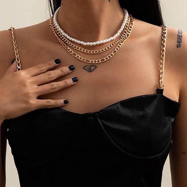 chains simple punk multi layered pearl choker women necklace statement female gold cuban chain necklaces collar jewelry xr-01, Silver
chains simple punk multi layered pearl choker women necklace statement female gold cuban chain necklaces collar jewelry xr-01, Silver