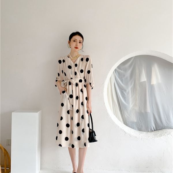 casual dresses spring summer 2021 women fashion polka dot lace up v neck chiffon ladies long midi korean clothing z95k, Black;gray
casual dresses spring summer 2021 women fashion polka dot lace up v neck chiffon ladies long midi korean clothing z95k, Black;gray