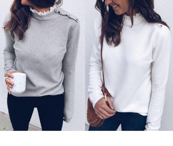 women's sweaters 2021 autumn women s large size sweater lace half neck shoulder button design long sleeved, White;black
women's sweaters 2021 autumn women s large size sweater lace half neck shoulder button design long sleeved, White;black
