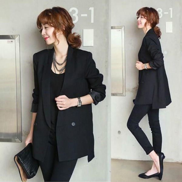 women's suits & blazers 2021 solid long style black women jacket and blazer female notched collar asymmetrical chic ladies feminin, White;black
women's suits & blazers 2021 solid long style black women jacket and blazer female notched collar asymmetrical chic ladies feminin, White;black