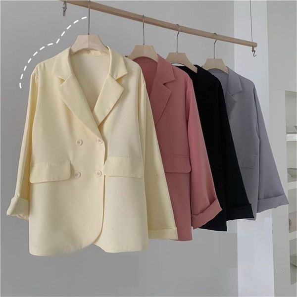 women's sweaters casual korean summer chiffon blazer female fashion double breasted thin suit elegant jacket long student sleeve outerw, White;black
women's sweaters casual korean summer chiffon blazer female fashion double breasted thin suit elegant jacket long student sleeve outerw, White;black