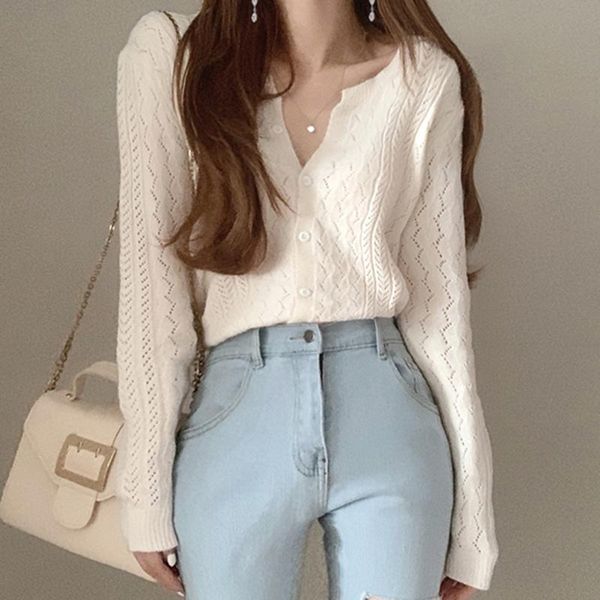 women's sweaters korean chic women pullover temperament round neck hollow pattern loose single breasted soft skin friendly long sleeve, White;black
women's sweaters korean chic women pullover temperament round neck hollow pattern loose single breasted soft skin friendly long sleeve, White;black