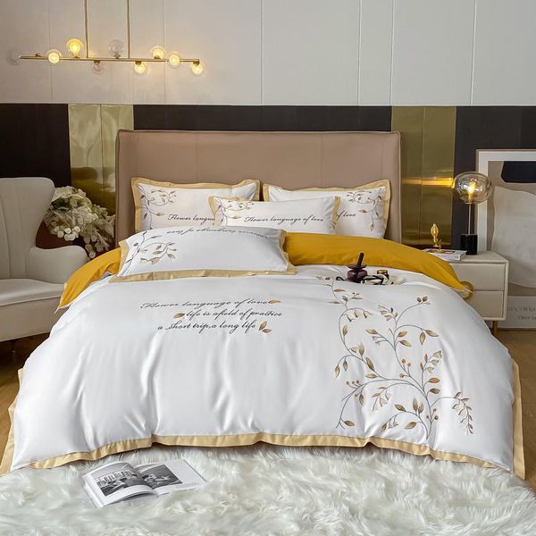bedding sets luxury white/yellow leaves embroidery satin cotton set silky smooth duvet cover flat/fitted sheet pillowcases 4pcs
bedding sets luxury white/yellow leaves embroidery satin cotton set silky smooth duvet cover flat/fitted sheet pillowcases 4pcs
