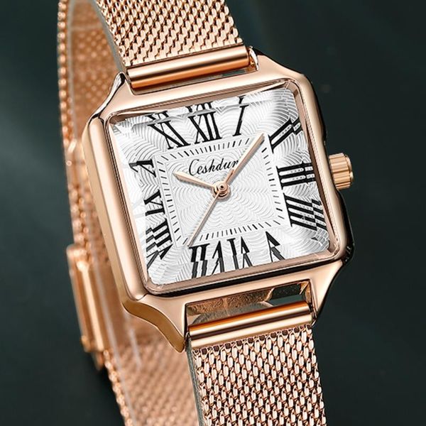 unique square watch for women quartz rose gold steel mesh strap fashion ladies bracelet creative business dress clock reloj gift wristwatche, Slivery;brown
unique square watch for women quartz rose gold steel mesh strap fashion ladies bracelet creative business dress clock reloj gift wristwatche, Slivery;brown