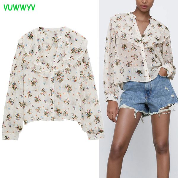 vintage floral print ruffle collar women's blouse summer aesthetic semi sheer woman long sleeve button up streetwear 210430, White
vintage floral print ruffle collar women's blouse summer aesthetic semi sheer woman long sleeve button up streetwear 210430, White
