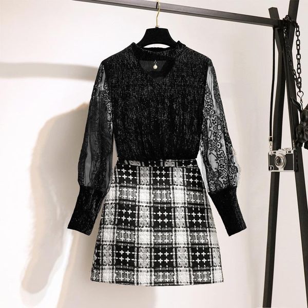 two piece dress ichoix women 2 skirt set lace blouse tweed mini korean style outfits party night ladies, White
two piece dress ichoix women 2 skirt set lace blouse tweed mini korean style outfits party night ladies, White