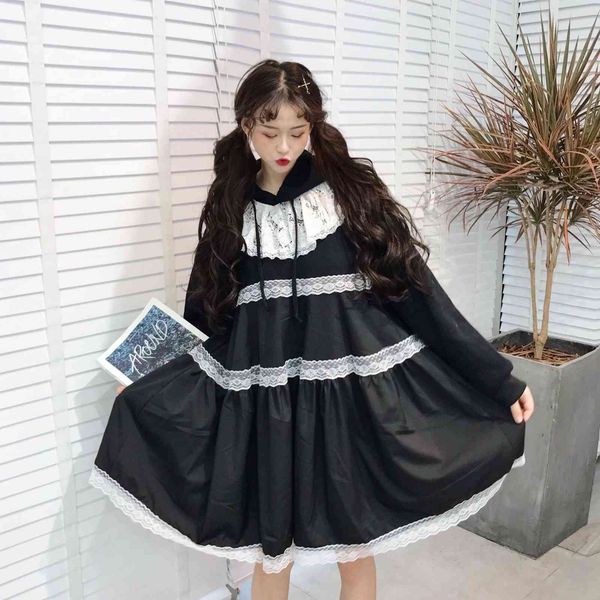 dress winter sweet girl black lace shredded female hood bing dress mujer, Black;gray
dress winter sweet girl black lace shredded female hood bing dress mujer, Black;gray
