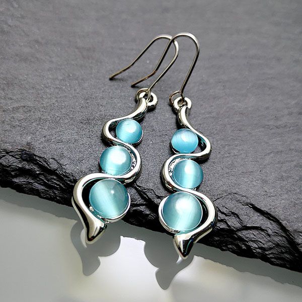 s2159 bohemian fashion jewelry curve wave dangle earrings blue cat's eye earring, Silver
s2159 bohemian fashion jewelry curve wave dangle earrings blue cat's eye earring, Silver