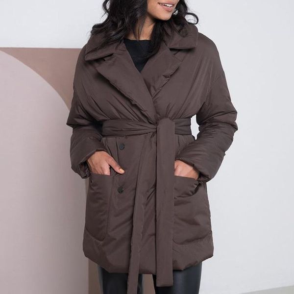 women's down & parkas quinn fashion casual notched women elegant double breasted coats tie belt pockets cotton jackets ladies, Black
women's down & parkas quinn fashion casual notched women elegant double breasted coats tie belt pockets cotton jackets ladies, Black