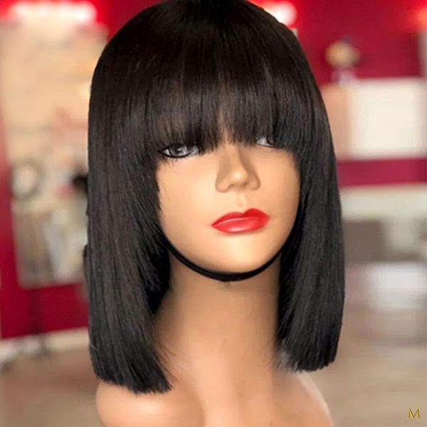 9a human hair wig full bangs 13x4 pre plucked short bob lace front wigs brazilian virgin for black women with baby hair, Black;brown
9a human hair wig full bangs 13x4 pre plucked short bob lace front wigs brazilian virgin for black women with baby hair, Black;brown