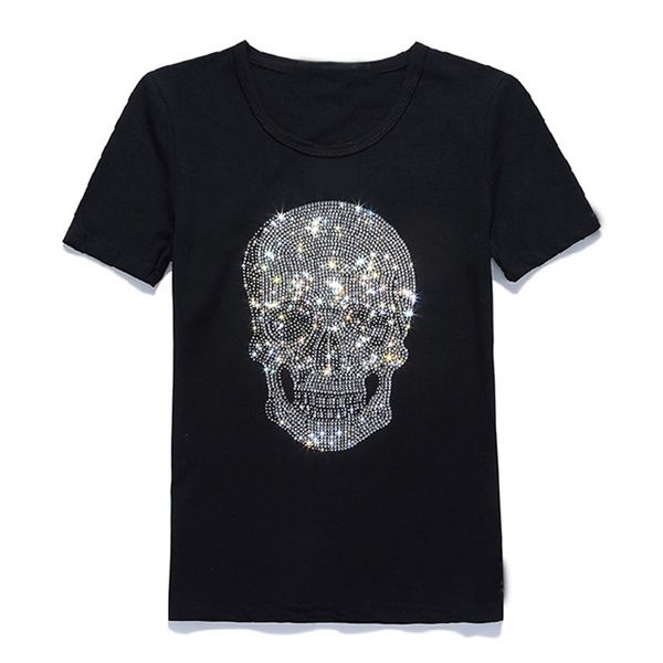 women shinning skull drilling t-shirt black cotton short sleeve print t shirt tees 210623, White
women shinning skull drilling t-shirt black cotton short sleeve print t shirt tees 210623, White