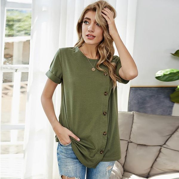 women's t-shirt summer women asymmetric o-neck short roll sleeve single breasted casual loose home style patchwork basic solid 2021, White
women's t-shirt summer women asymmetric o-neck short roll sleeve single breasted casual loose home style patchwork basic solid 2021, White