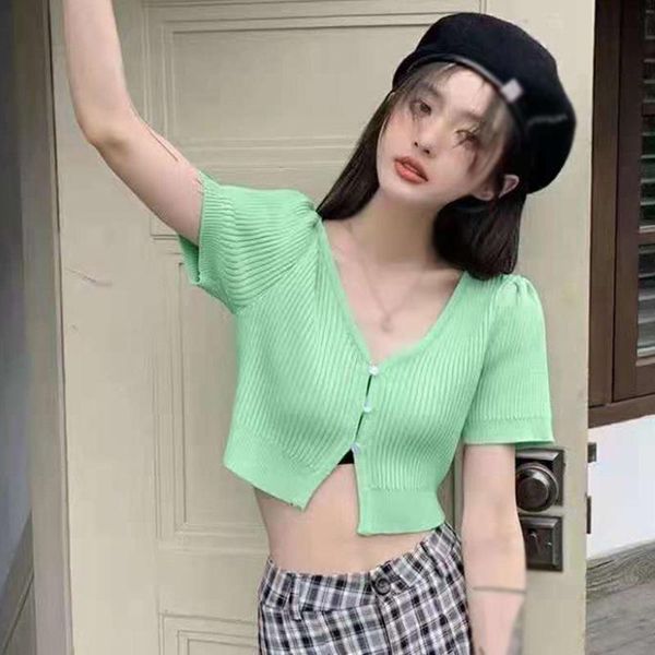 women's t-shirt summer crop women cardigan vintage short sleeve button knitted t shirt v neck, White
women's t-shirt summer crop women cardigan vintage short sleeve button knitted t shirt v neck, White