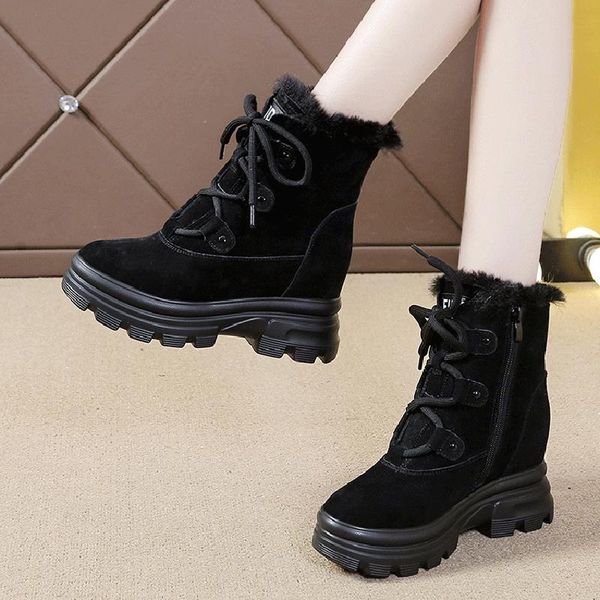 boots 2021 fashion ladies winter platform ankle women high thick bottom flock snow height increasing warm plush shoes, Black 
boots 2021 fashion ladies winter platform ankle women high thick bottom flock snow height increasing warm plush shoes, Black