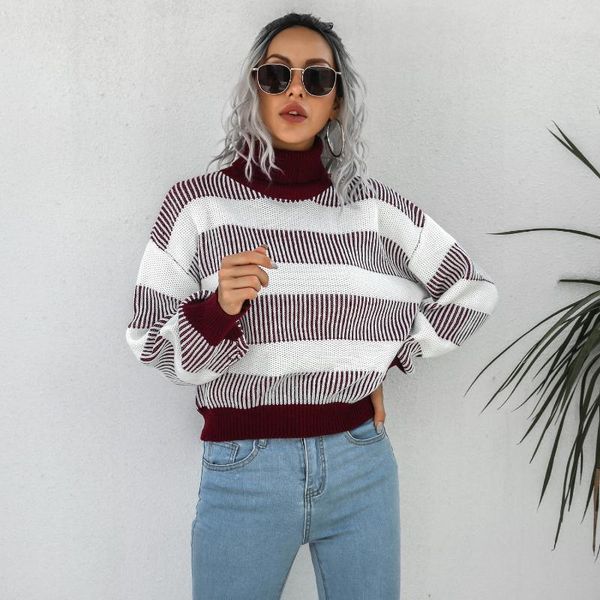 women's sweaters european american style 2021 autumn winter fashion knit sweater high neck lantern sleeve striped pullover, White;black
women's sweaters european american style 2021 autumn winter fashion knit sweater high neck lantern sleeve striped pullover, White;black
