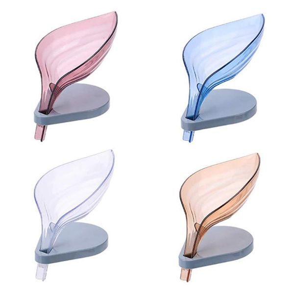 leaf shape drain soap box creative transparent storage with suction cup dishes