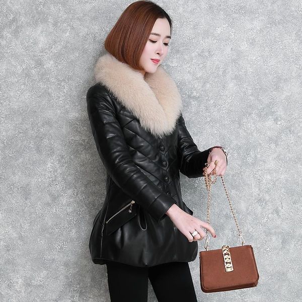 women's down & parkas women faux pu leather fashion slim solid fake fur collar coats elegant winter thick cotton jackets casual outwear, Black
women's down & parkas women faux pu leather fashion slim solid fake fur collar coats elegant winter thick cotton jackets casual outwear, Black