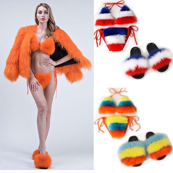 ladies fur bikinis sets bra women's rainbow raccoon slippers biquini swim suit underwear detachable female sllides, Black
ladies fur bikinis sets bra women's rainbow raccoon slippers biquini swim suit underwear detachable female sllides, Black