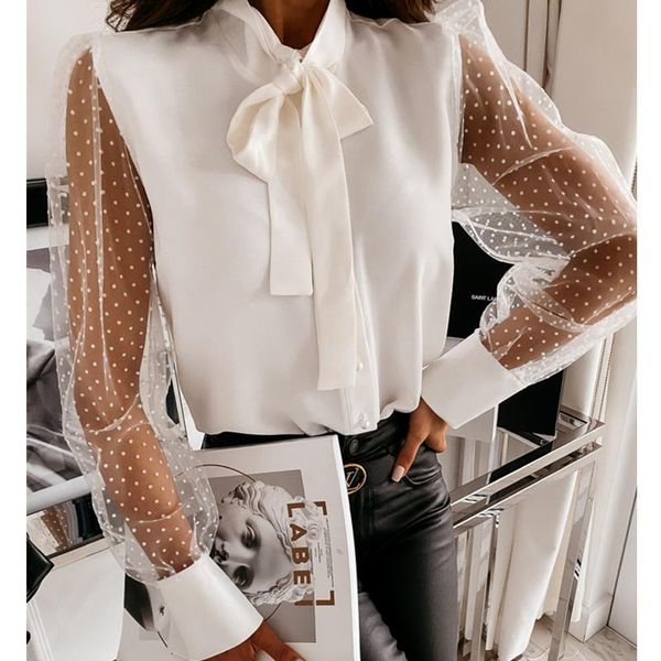 women's blouses & shirts women lace shirt blouse dot mesh bow tie long sleeve solid, White
women's blouses & shirts women lace shirt blouse dot mesh bow tie long sleeve solid, White