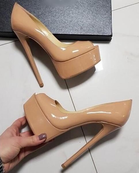 dress shoes peep toe high platform pumps patent leather nude red stiletto heels shallow celebrating banquet, Black
dress shoes peep toe high platform pumps patent leather nude red stiletto heels shallow celebrating banquet, Black