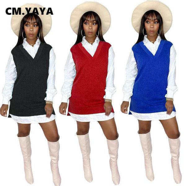 casual dresses cm.yaya fall winter patchwork fake two piece dress women long sleeve streetwear turn-down neck, Black;gray
casual dresses cm.yaya fall winter patchwork fake two piece dress women long sleeve streetwear turn-down neck, Black;gray