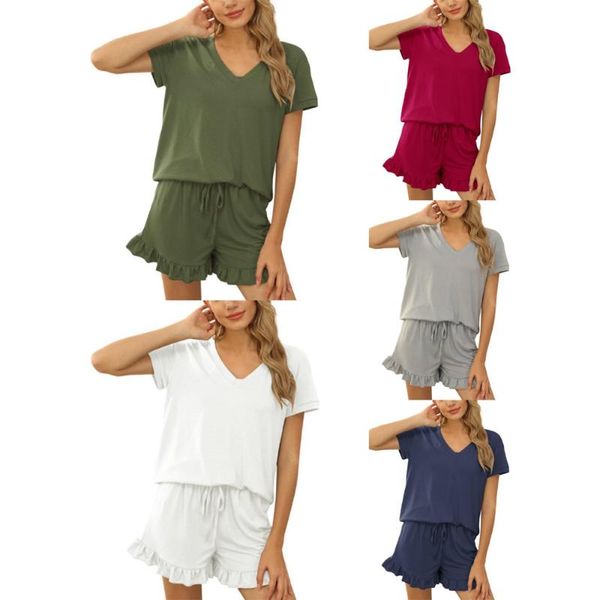 women's tracksuits woman summer home t-shirt and ruffle shorts sets for women casual solid elastic waist loose two piece outfits 2022 s, Gray
women's tracksuits woman summer home t-shirt and ruffle shorts sets for women casual solid elastic waist loose two piece outfits 2022 s, Gray