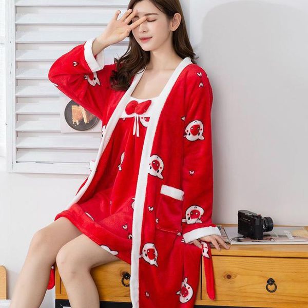 women's sleepwear red cartoon women robe set warm flannel sleep winter nighty&robe coral fleece bathrobe gown 2pcs sleewpear, Black;red
women's sleepwear red cartoon women robe set warm flannel sleep winter nighty&robe coral fleece bathrobe gown 2pcs sleewpear, Black;red
