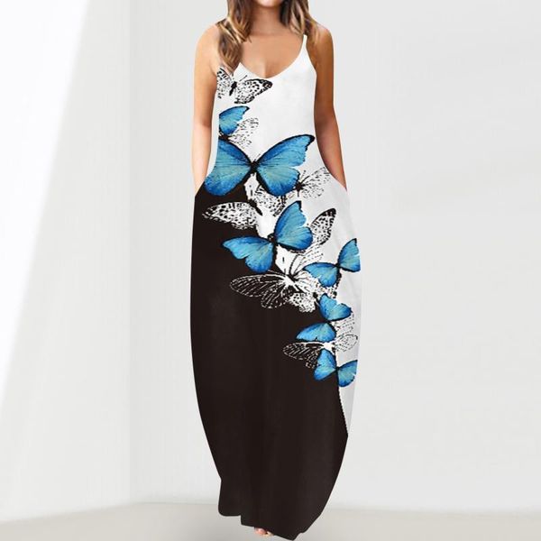 casual dresses 40# summer butterfly printed long dress sleeveless v-neck holiday strap with pocket plus size robe femme, Black;gray
casual dresses 40# summer butterfly printed long dress sleeveless v-neck holiday strap with pocket plus size robe femme, Black;gray