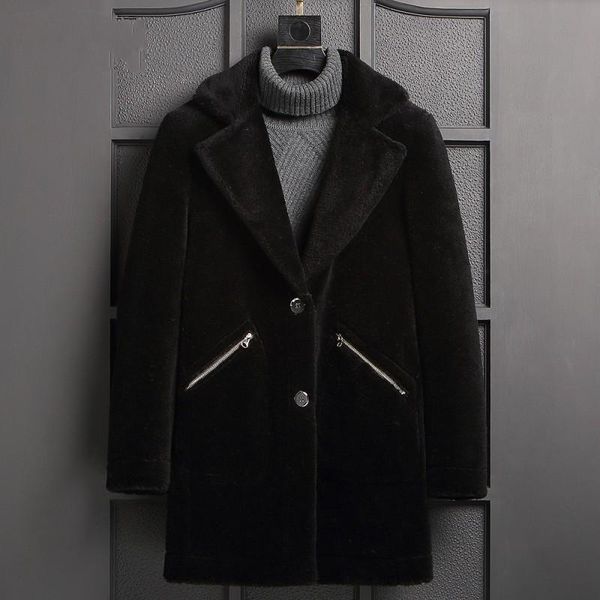 men's leather & faux brand mens winter shearling real fur coat long slim fit reversible motorcycle overcoat luxury suede jackets, Black
men's leather & faux brand mens winter shearling real fur coat long slim fit reversible motorcycle overcoat luxury suede jackets, Black
