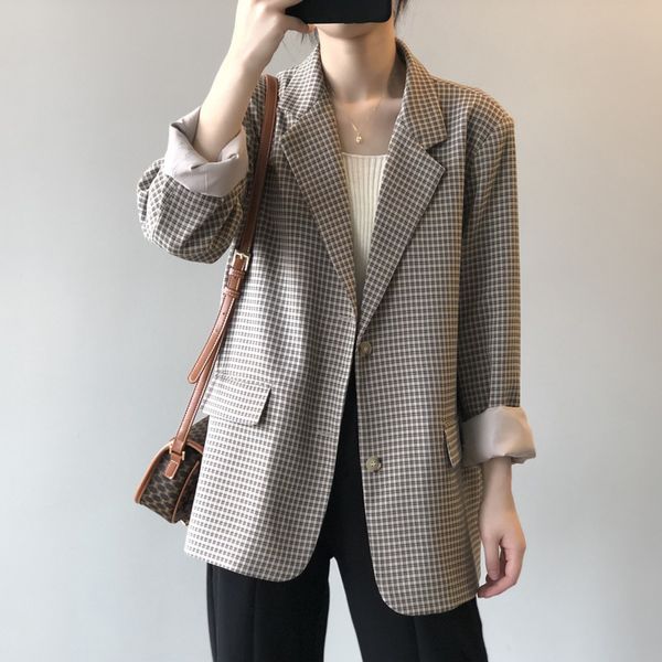 women casual interview daliy plaid blazer notched long sleeve loose all match jacket fashion spring autumn 16w926 210510, White;black
women casual interview daliy plaid blazer notched long sleeve loose all match jacket fashion spring autumn 16w926 210510, White;black