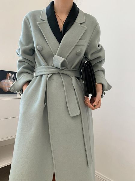 women's wool & blends korean and japan vintage belted thick long woolen overcoats high end quality casual women jacket, Black
women's wool & blends korean and japan vintage belted thick long woolen overcoats high end quality casual women jacket, Black