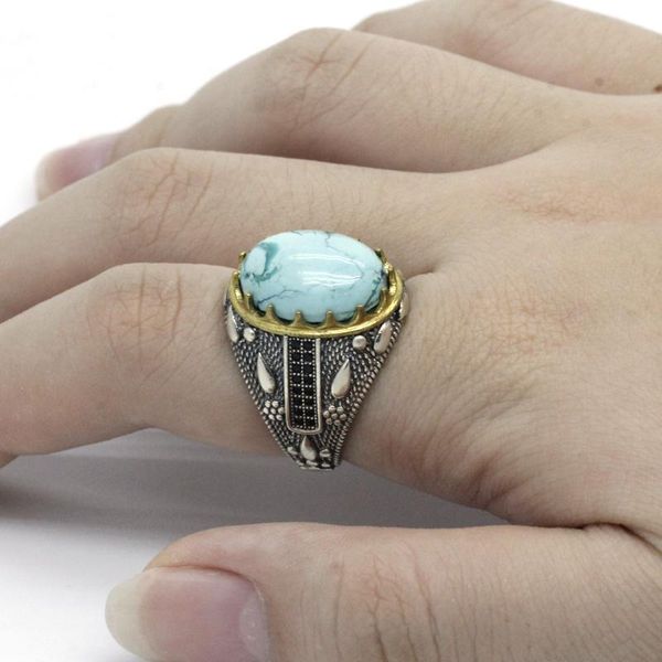 cluster rings turquoise men ring 925 sterling silver big natural blue stone with black cz vintage life track for women fine jewelry, Golden;silver
cluster rings turquoise men ring 925 sterling silver big natural blue stone with black cz vintage life track for women fine jewelry, Golden;silver