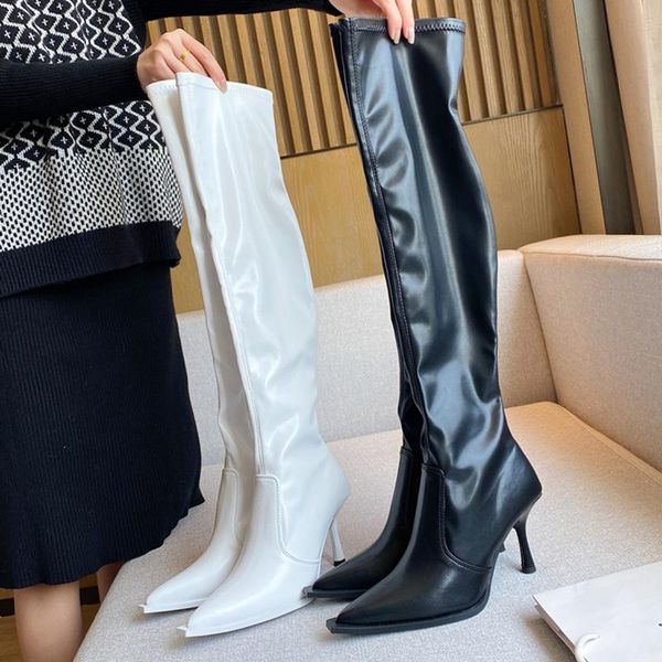 boots winter women soft leather white stretch long sock stiletto 7cm high heels over the knee thigh shoes, Black
boots winter women soft leather white stretch long sock stiletto 7cm high heels over the knee thigh shoes, Black