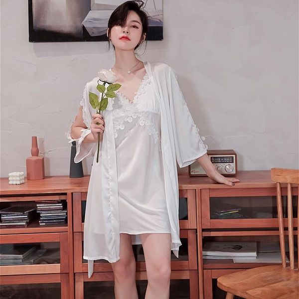 women nightdress 2pcs sleepwear silky nightwear satin kimono bathrobe gown lace nightgown summer intimate lingerie homewear women's, Black;red
women nightdress 2pcs sleepwear silky nightwear satin kimono bathrobe gown lace nightgown summer intimate lingerie homewear women's, Black;red