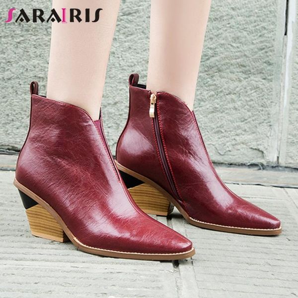 boots sarairis ankle woman fashion british man-made leather upper wooden heels pointed toe zippers size 34-44, Black
boots sarairis ankle woman fashion british man-made leather upper wooden heels pointed toe zippers size 34-44, Black