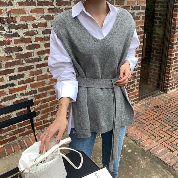 koreans fashion v neck kintting sleeveless vest with belt loose large size pullover autumn tide all-match yj197 210507, Black;white
koreans fashion v neck kintting sleeveless vest with belt loose large size pullover autumn tide all-match yj197 210507, Black;white