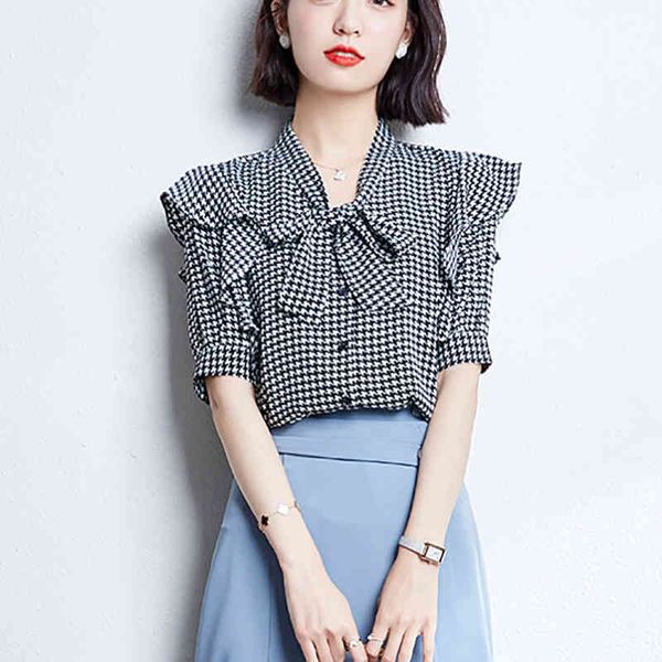 women's knits & tees designed women plaid blouse fashion chiffon ruffles loose bow neck ladies shirt casual korean button elegant, White
women's knits & tees designed women plaid blouse fashion chiffon ruffles loose bow neck ladies shirt casual korean button elegant, White
