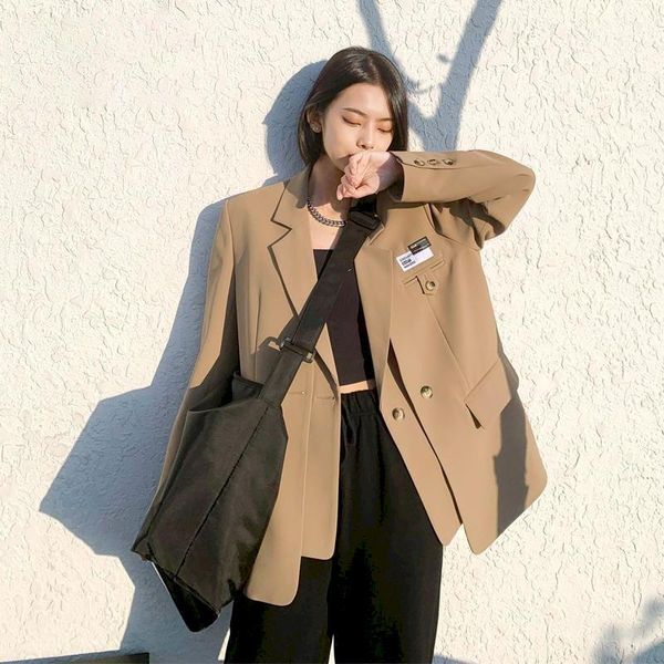 women's suits & blazers fashion brown women 2021 high street fake two pieces suit jackets female casual long sleeve coat spring autumn, White;black 
women's suits & blazers fashion brown women 2021 high street fake two pieces suit jackets female casual long sleeve coat spring autumn, White;black