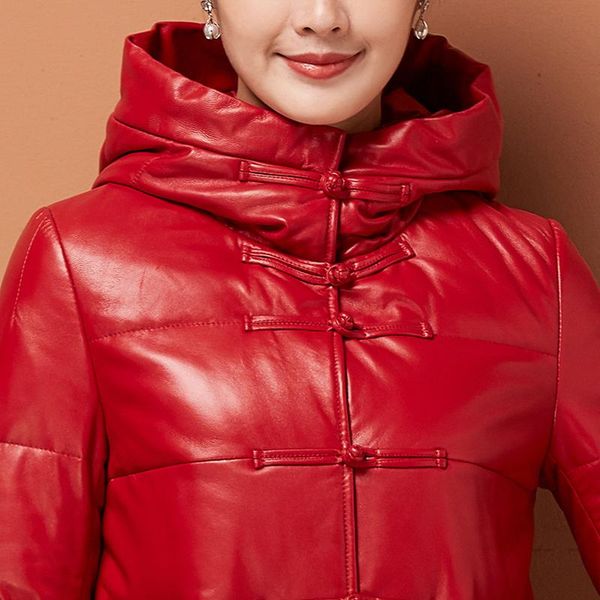 women's leather & faux autumn winter genuine women red female down jacket long coat sheepskin hooded overcoat kj743, Black
women's leather & faux autumn winter genuine women red female down jacket long coat sheepskin hooded overcoat kj743, Black