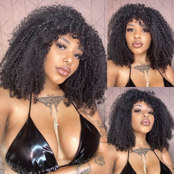 lace wigs afro kinky curly wig with bangs full machine made scalp 150 180 200 density remy brazilian short human hair, Black;brown
lace wigs afro kinky curly wig with bangs full machine made scalp 150 180 200 density remy brazilian short human hair, Black;brown