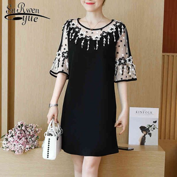 office lady o-neck black dress women spring straight patchwork lace elegant half flare sleeve plus size 2724 210521, Black;gray
office lady o-neck black dress women spring straight patchwork lace elegant half flare sleeve plus size 2724 210521, Black;gray