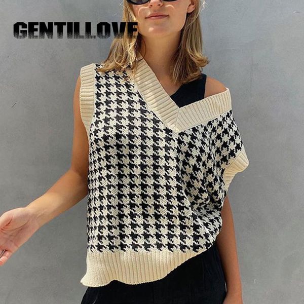 women's vests women 2021 fashion houndstooth loose knitted vest sweater v neck sleeveless side vents female waistcoat chic, Black;white
women's vests women 2021 fashion houndstooth loose knitted vest sweater v neck sleeveless side vents female waistcoat chic, Black;white