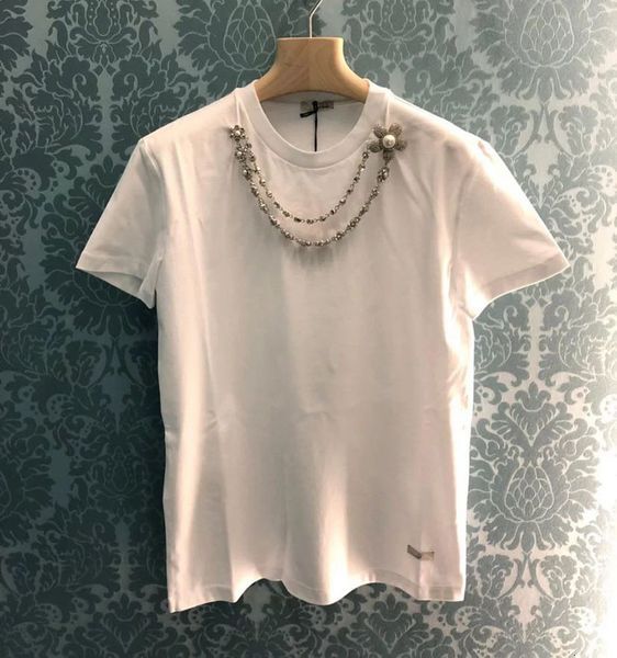 2021 spring and summer wild heavy industry chain diamond cotton short-sleeved t-shirt women esih, White
2021 spring and summer wild heavy industry chain diamond cotton short-sleeved t-shirt women esih, White