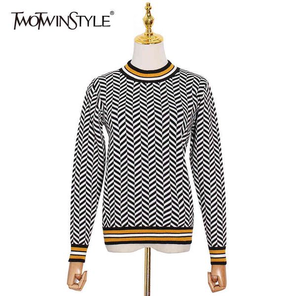 twotwinstyle irregular striped sweater for women o neck long sleeve casual knitted pullovers female fashion clothing 210517, White;black
twotwinstyle irregular striped sweater for women o neck long sleeve casual knitted pullovers female fashion clothing 210517, White;black